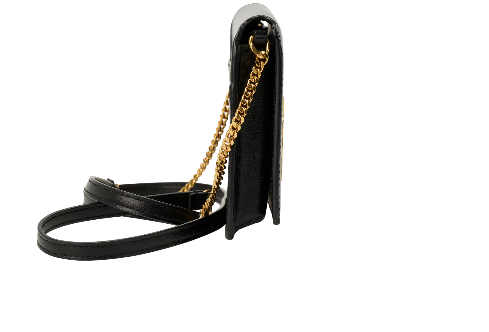 Saint Laurent Cassandre Phone Holder, &pound;395, Accessories, Black, Leather, Side view